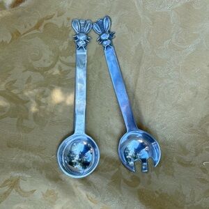 Unique Vintage Aluminum Fly design Handle Large Food Serving Spoon set